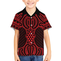 Whero Maori Ta Moko Poutama Art Family Matching Off The Shoulder Long Sleeve Dress and Hawaiian Shirt LT9 Son's Shirt Red - Polynesian Pride
