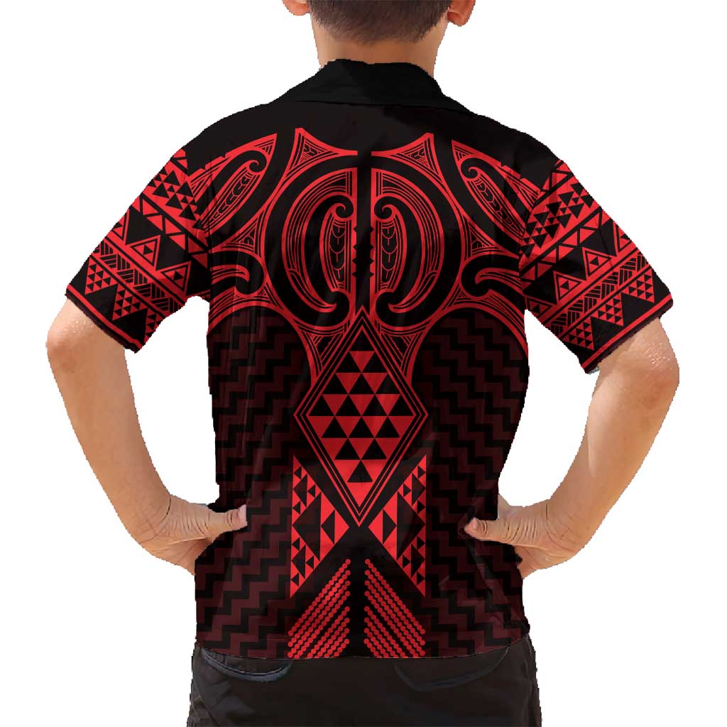 Whero Maori Ta Moko Poutama Art Family Matching Off Shoulder Short Dress and Hawaiian Shirt