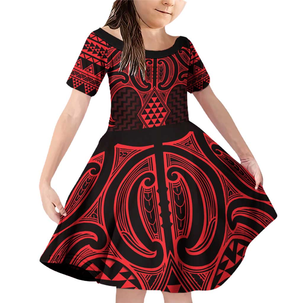 Whero Maori Ta Moko Poutama Art Family Matching Off Shoulder Short Dress and Hawaiian Shirt