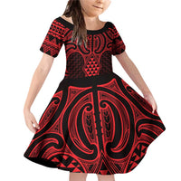 Whero Maori Ta Moko Poutama Art Family Matching Off Shoulder Short Dress and Hawaiian Shirt