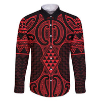 Whero Maori Ta Moko Poutama Art Family Matching Puletasi and Hawaiian Shirt LT9 Dad's Shirt - Long Sleeve Red - Polynesian Pride
