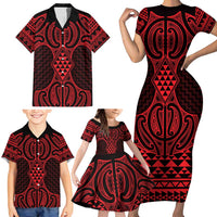 Whero Maori Ta Moko Poutama Art Family Matching Short Sleeve Bodycon Dress and Hawaiian Shirt LT9 - Polynesian Pride