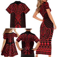 Whero Maori Ta Moko Poutama Art Family Matching Short Sleeve Bodycon Dress and Hawaiian Shirt LT9 - Polynesian Pride