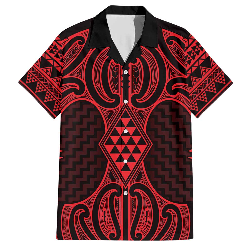 Whero Maori Ta Moko Poutama Art Family Matching Short Sleeve Bodycon Dress and Hawaiian Shirt LT9 Dad's Shirt - Short Sleeve Red - Polynesian Pride