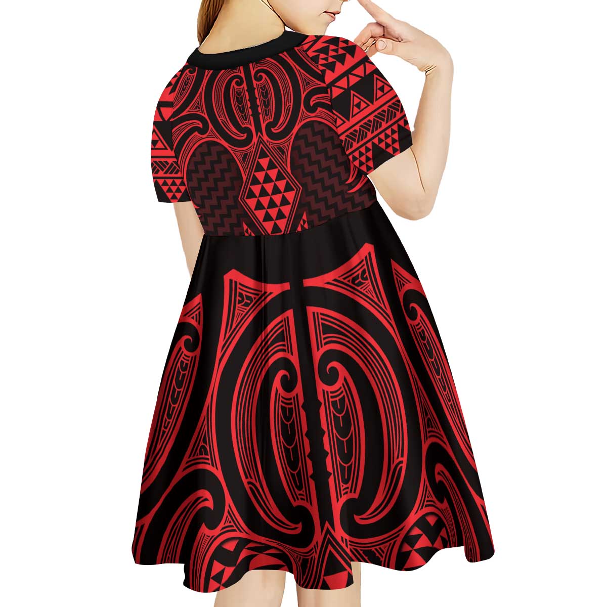 Whero Maori Ta Moko Poutama Art Kid Short Sleeve Dress
