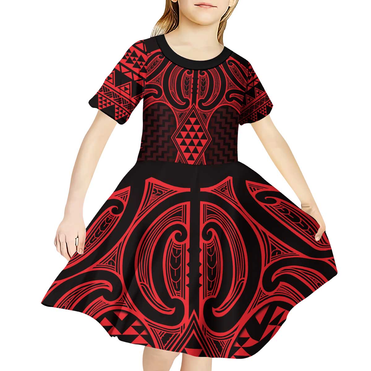 Whero Maori Ta Moko Poutama Art Kid Short Sleeve Dress