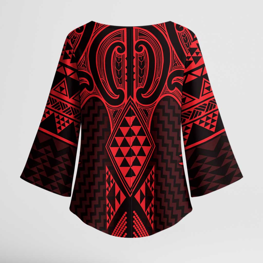 Whero Maori Ta Moko Poutama Art Kimono Sleeve Blouse - Polynesian Pride