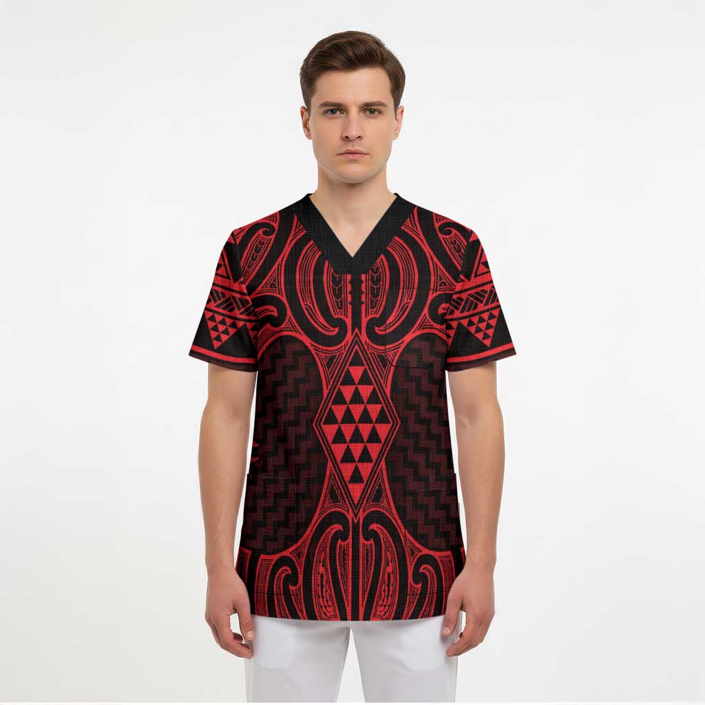 Whero Maori Ta Moko Poutama Art Scrub Top - Polynesian Pride