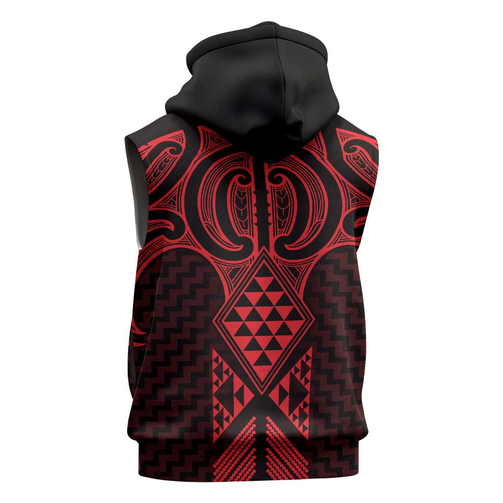 Whero Maori Ta Moko Poutama Art Sleeveless Hoodie - Polynesian Pride