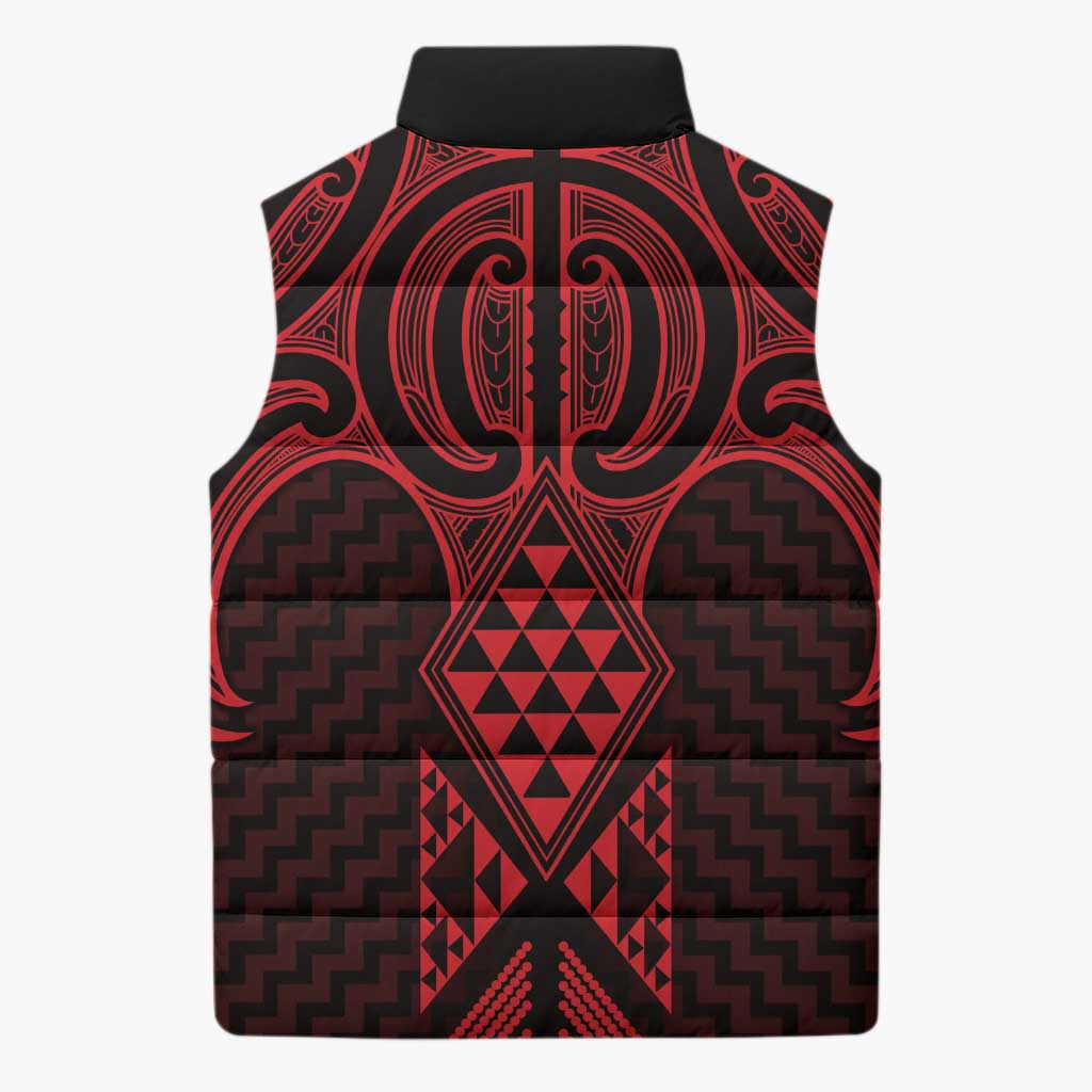 Whero Maori Ta Moko Poutama Art Sleeveless Puffer Jacket - Polynesian Pride