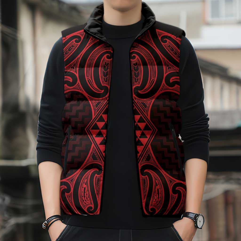 Whero Maori Ta Moko Poutama Art Sleeveless Puffer Jacket - Polynesian Pride