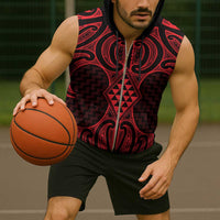 Whero Maori Ta Moko Poutama Art Sleeveless Zip Hoodie - Polynesian Pride