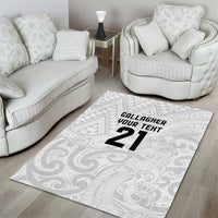 New Zealand Rangatira Custom Area Rug All White Niho Taniwha Maori Tribal