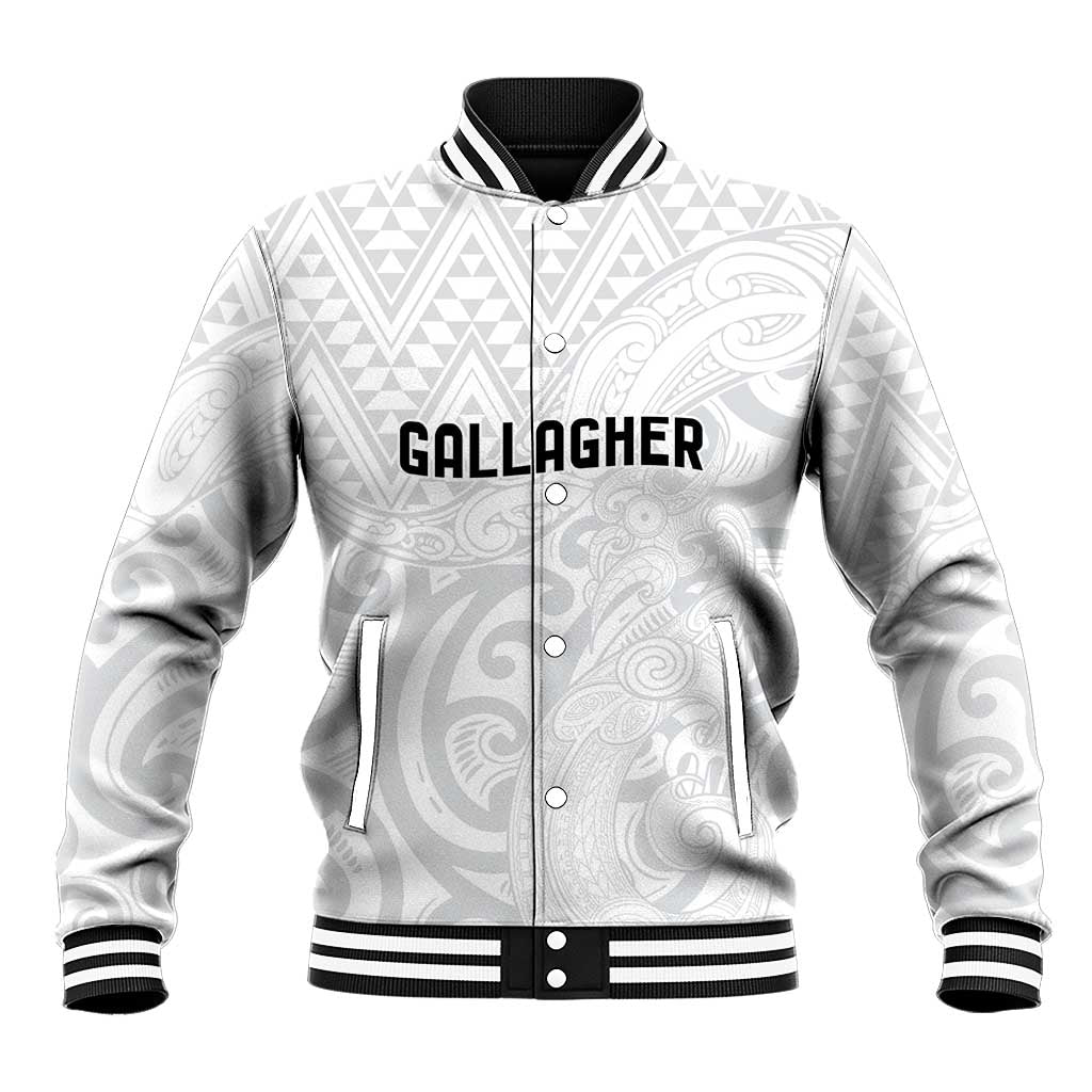 New Zealand Rangatira Custom Baseball Jacket All White Niho Taniwha Maori Tribal