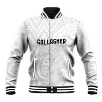 New Zealand Rangatira Custom Baseball Jacket All White Niho Taniwha Maori Tribal