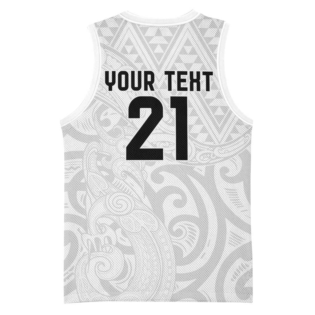 New Zealand Rangatira Custom Basketball Jersey All White Niho Taniwha Maori Tribal - Polynesian Pride
