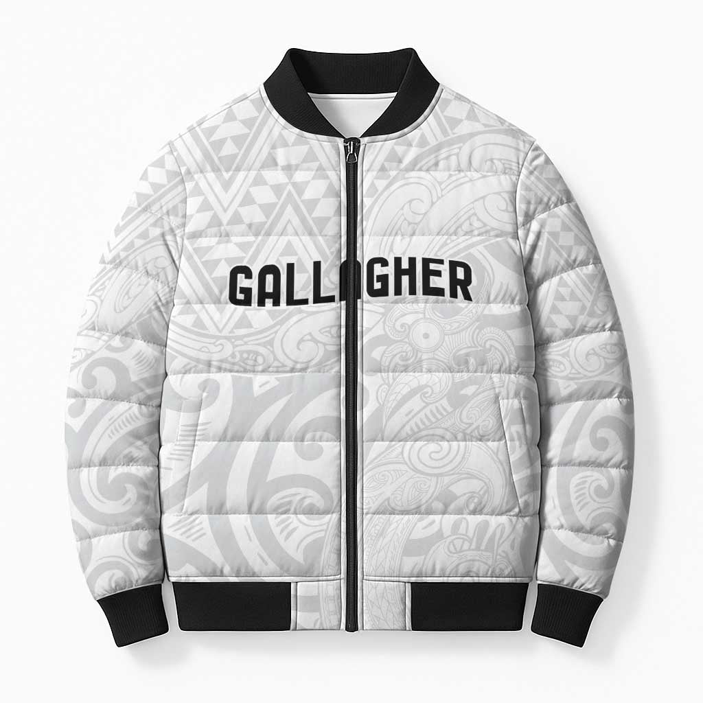 New Zealand Rangatira Custom Bomber Puffer Jacket All White Niho Taniwha Maori Tribal - Polynesian Pride