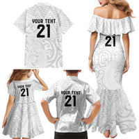 New Zealand Rangatira Custom Family Matching Mermaid Dress and Hawaiian Shirt All White Niho Taniwha Maori Tribal
