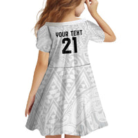 New Zealand Rangatira Custom Family Matching Off The Shoulder Long Sleeve Dress and Hawaiian Shirt All White Niho Taniwha Maori Tribal LT9 - Polynesian Pride