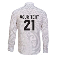 New Zealand Rangatira Custom Family Matching Off The Shoulder Long Sleeve Dress and Hawaiian Shirt All White Niho Taniwha Maori Tribal LT9 - Polynesian Pride