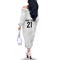 New Zealand Rangatira Custom Family Matching Off The Shoulder Long Sleeve Dress and Hawaiian Shirt All White Niho Taniwha Maori Tribal LT9 - Polynesian Pride