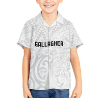 New Zealand Rangatira Custom Family Matching Off Shoulder Short Dress and Hawaiian Shirt All White Niho Taniwha Maori Tribal