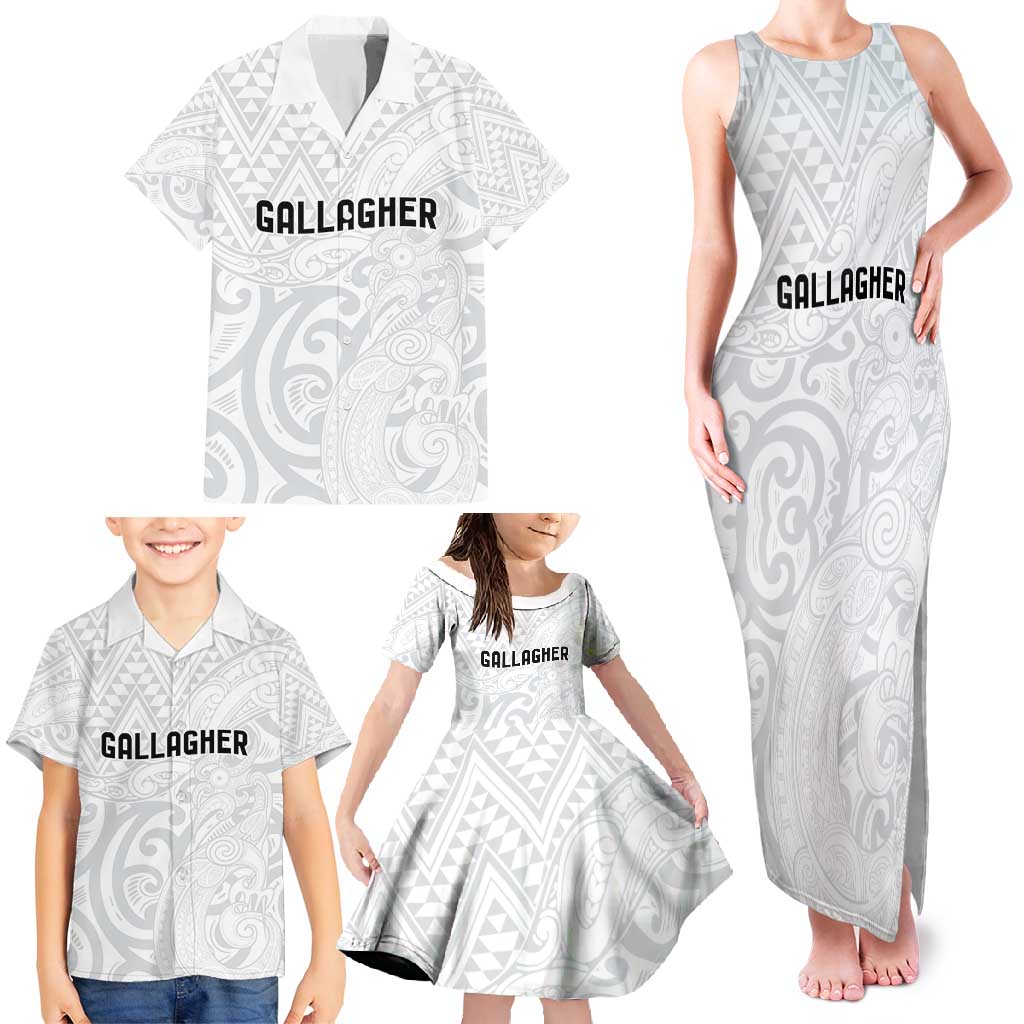 New Zealand Rangatira Custom Family Matching Tank Maxi Dress and Hawaiian Shirt All White Niho Taniwha Maori Tribal