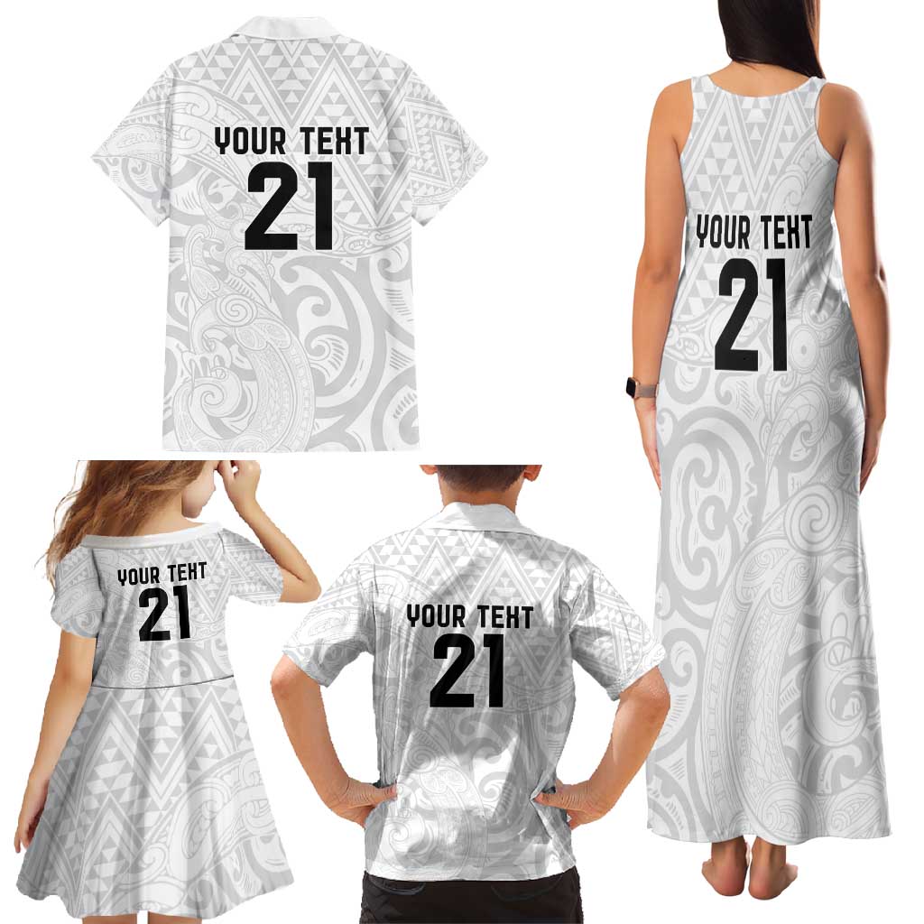New Zealand Rangatira Custom Family Matching Tank Maxi Dress and Hawaiian Shirt All White Niho Taniwha Maori Tribal
