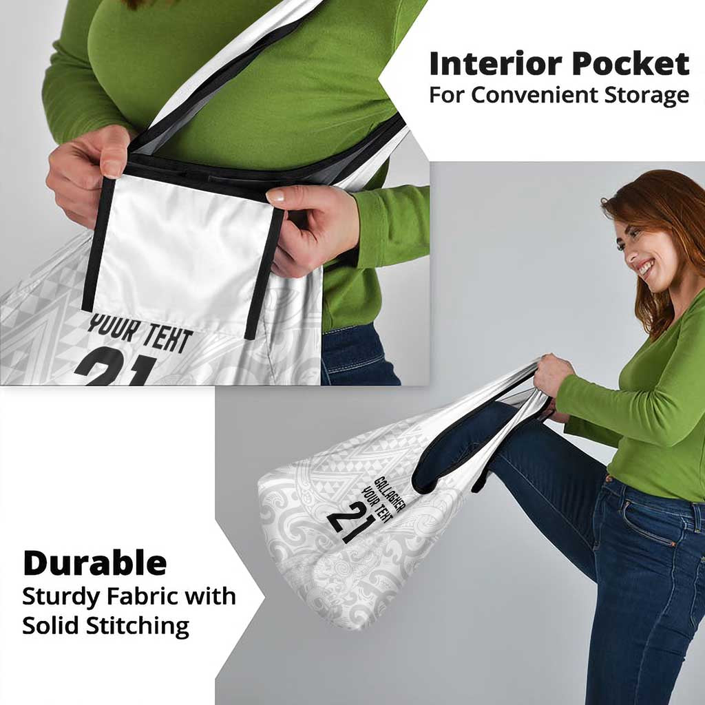 New Zealand Rangatira Custom Grocery Bag All White Niho Taniwha Maori Tribal