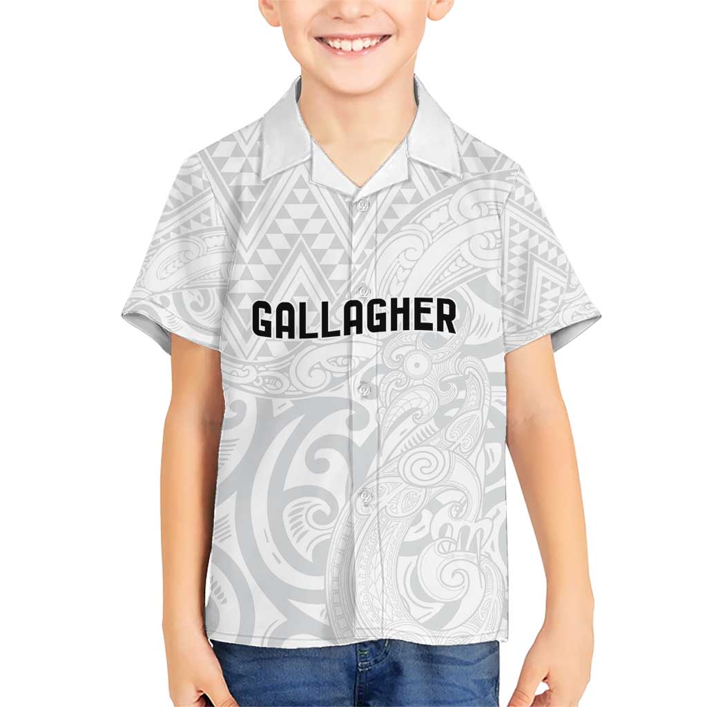 New Zealand Rangatira Custom Kid Hawaiian Shirt All White Niho Taniwha Maori Tribal