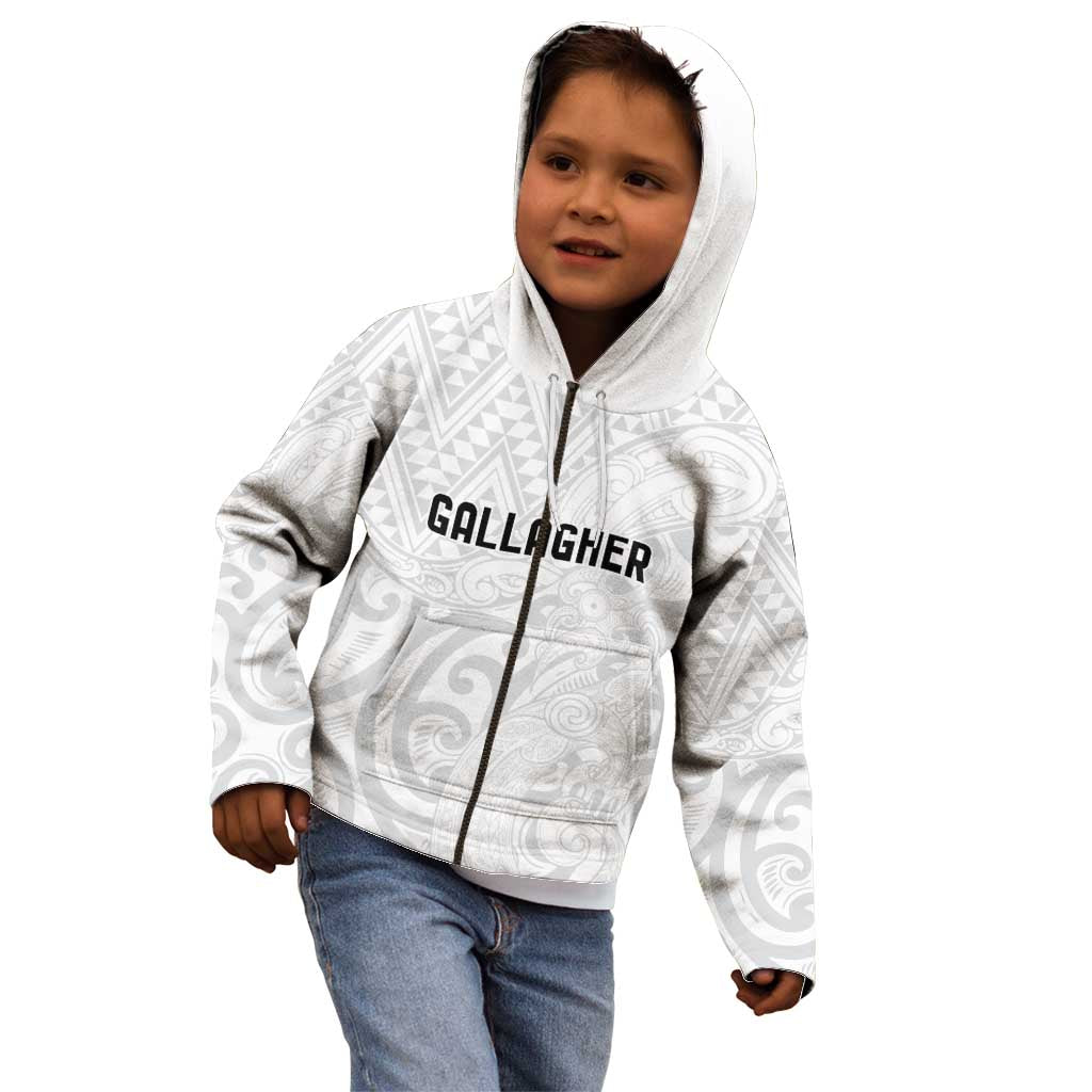 New Zealand Rangatira Custom Kid Hoodie All White Niho Taniwha Maori Tribal