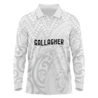 New Zealand Rangatira Custom Long Sleeve Polo Shirt All White Niho Taniwha Maori Tribal