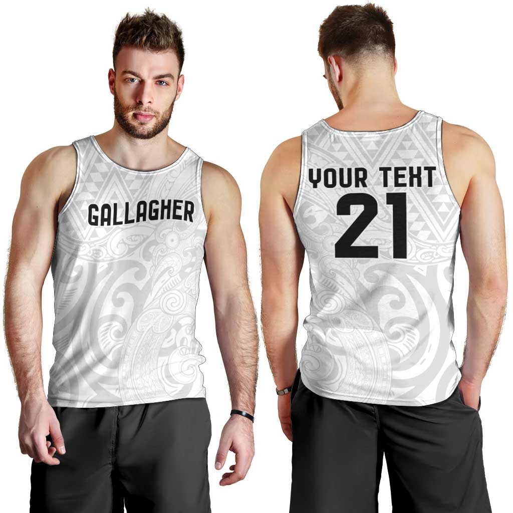 New Zealand Rangatira Custom Men Tank Top All White Niho Taniwha Maori Tribal