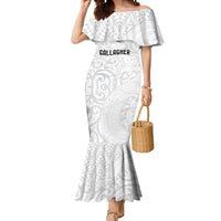 New Zealand Rangatira Custom Mermaid Dress All White Niho Taniwha Maori Tribal