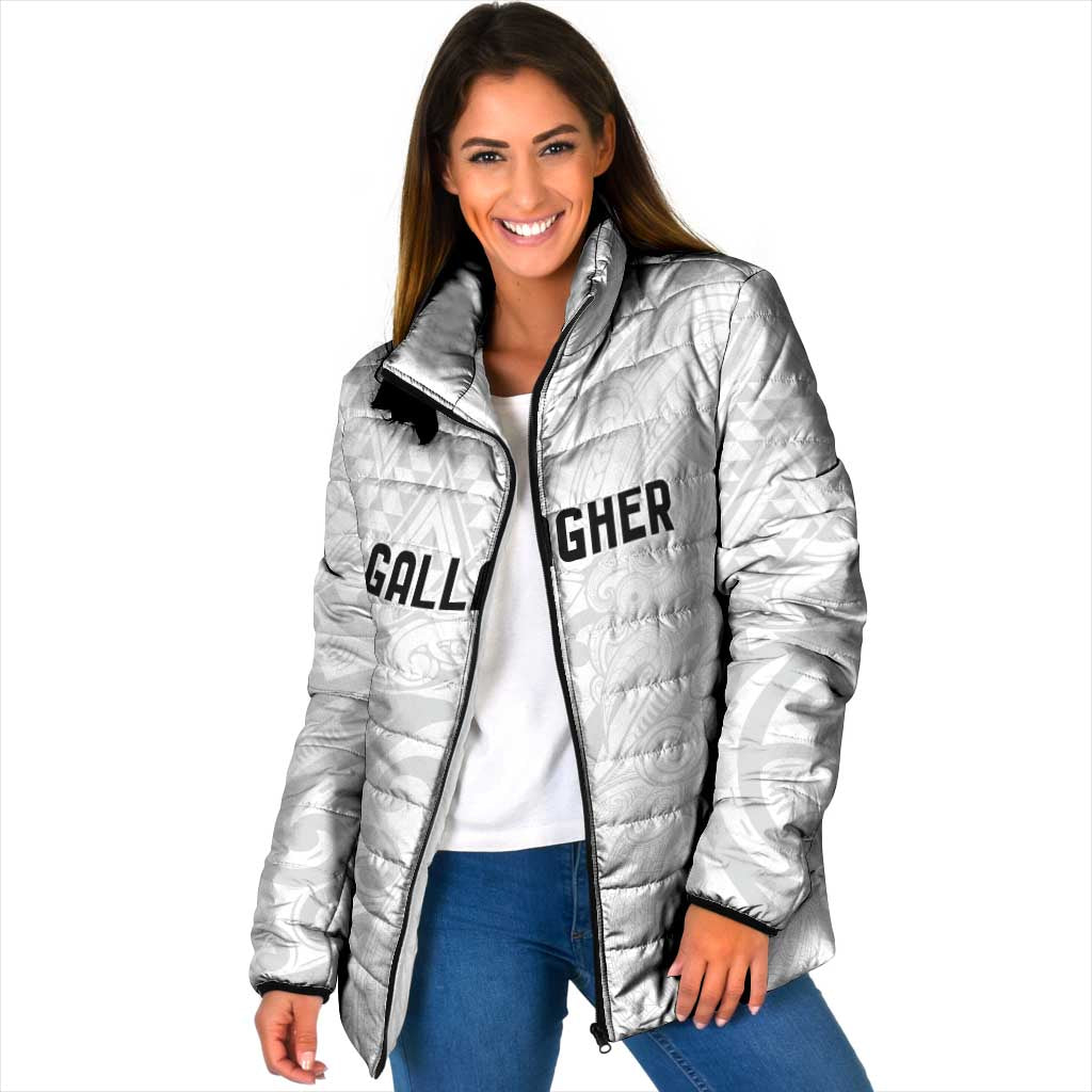 New Zealand Rangatira Custom Padded Jacket All White Niho Taniwha Maori Tribal - Polynesian Pride