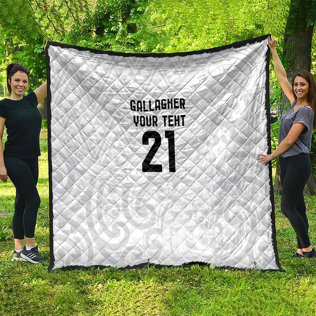 New Zealand Rangatira Custom Quilt All White Niho Taniwha Maori Tribal