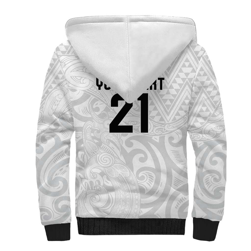 New Zealand Rangatira Custom Sherpa Hoodie All White Niho Taniwha Maori Tribal