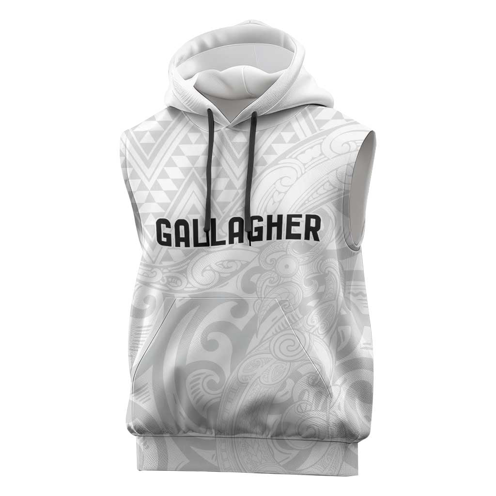 New Zealand Rangatira Custom Sleeveless Hoodie All White Niho Taniwha Maori Tribal - Polynesian Pride