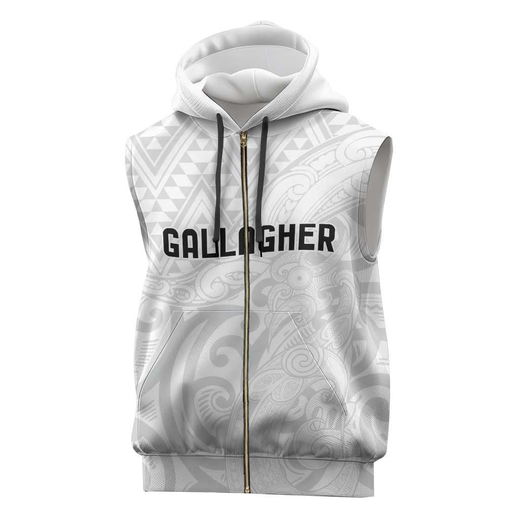 New Zealand Rangatira Custom Sleeveless Zip Hoodie All White Niho Taniwha Maori Tribal - Polynesian Pride
