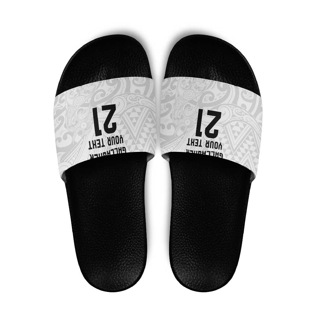 New Zealand Rangatira Custom Slide Sandals All White Niho Taniwha Maori Tribal - Polynesian Pride