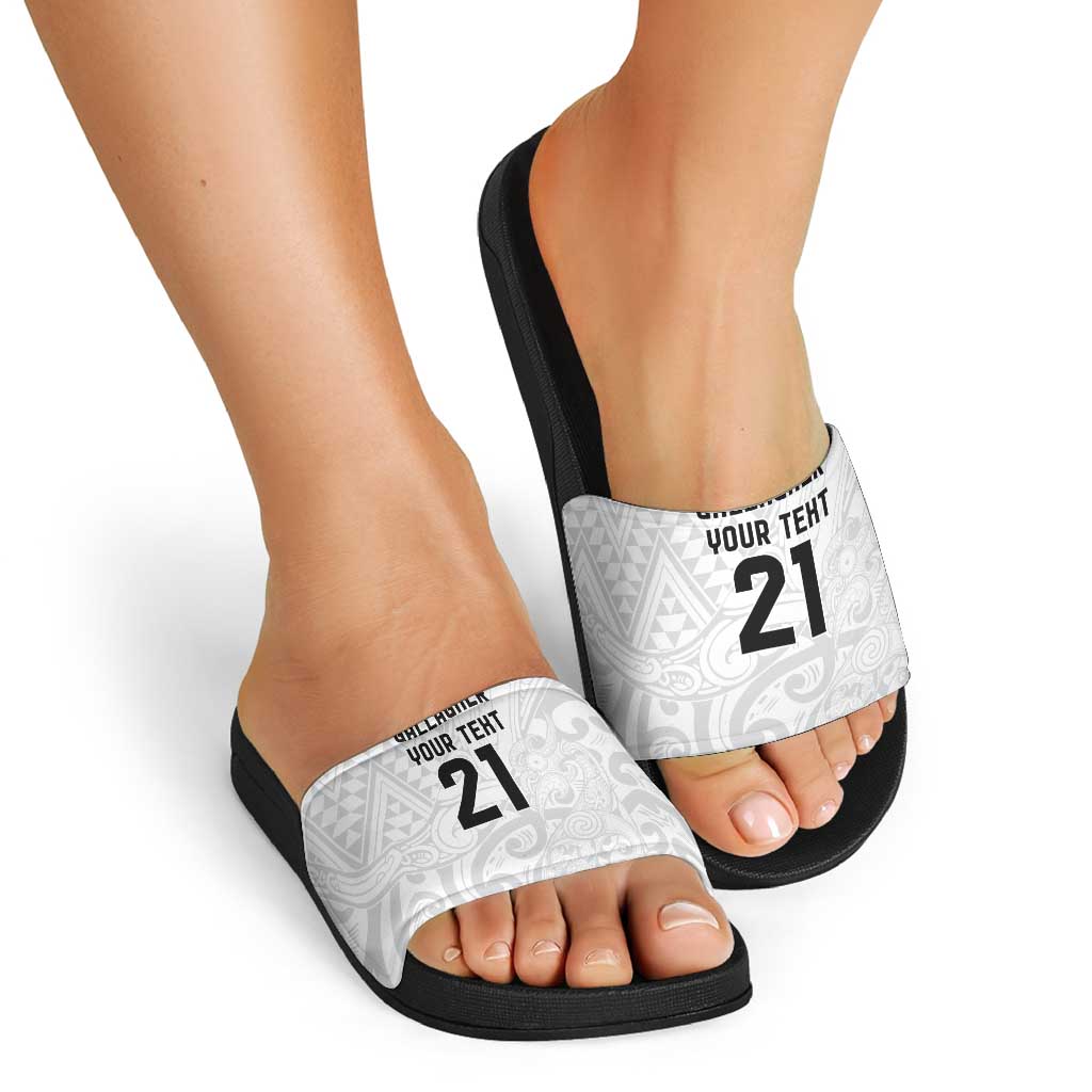 New Zealand Rangatira Custom Slide Sandals All White Niho Taniwha Maori Tribal - Polynesian Pride