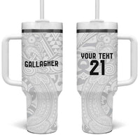 New Zealand Rangatira Custom Tumbler With Handle All White Niho Taniwha Maori Tribal