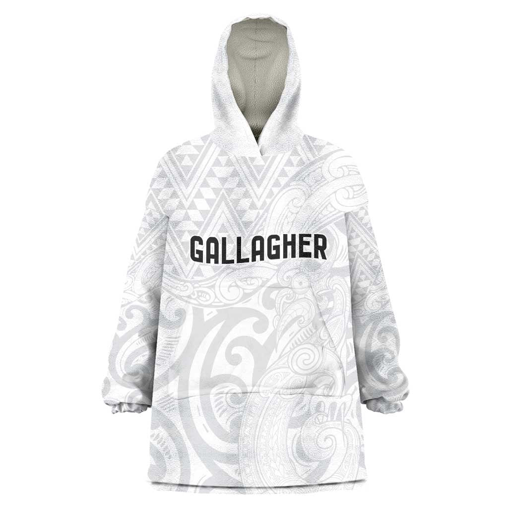 New Zealand Rangatira Custom Wearable Blanket Hoodie All White Niho Taniwha Maori Tribal