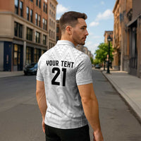 New Zealand Rangatira Custom Zipper Polo Shirt All White Niho Taniwha Maori Tribal - Polynesian Pride
