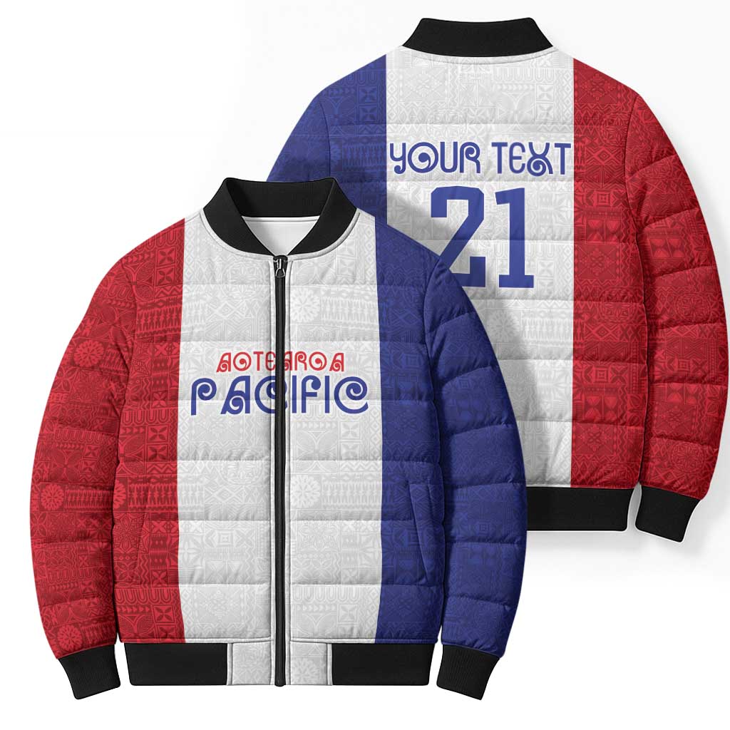 New Zealand Rugby Pacific Personalised Bomber Puffer Jacket Maori Style Tribal Tapa Pattern - Polynesian Pride