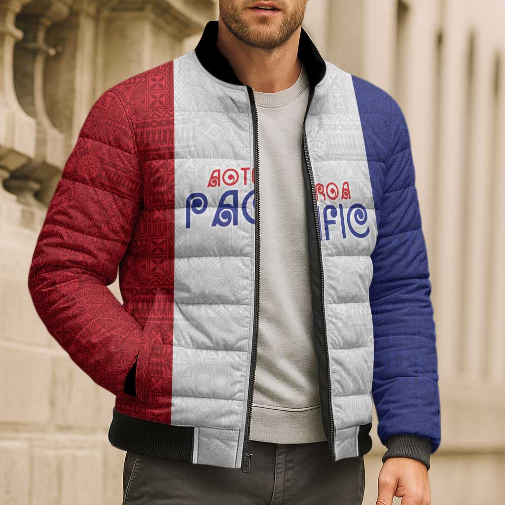 New Zealand Rugby Pacific Personalised Bomber Puffer Jacket Maori Style Tribal Tapa Pattern - Polynesian Pride