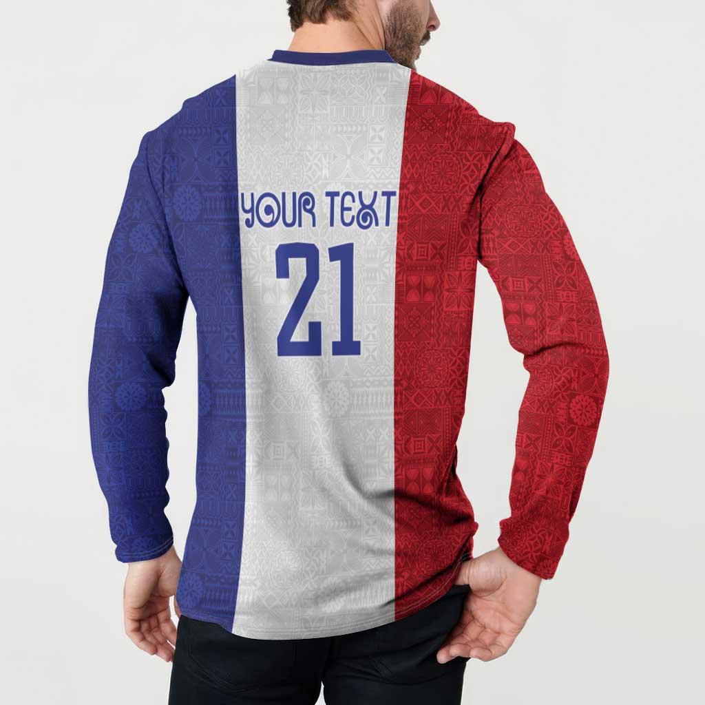New Zealand Rugby Pacific Personalised Button Sweatshirt Maori Style Tribal Tapa Pattern