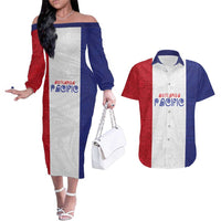 New Zealand Rugby Pacific Personalised Couples Matching Off The Shoulder Long Sleeve Dress and Hawaiian Shirt Maori Style Tribal Tapa Pattern LT9 White - Polynesian Pride