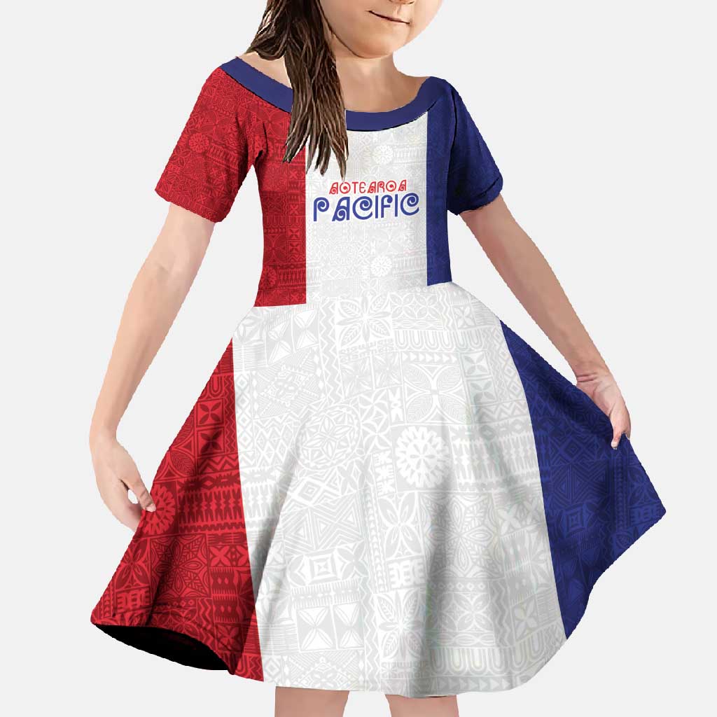 New Zealand Rugby Pacific Personalised Family Matching Mermaid Dress and Hawaiian Shirt Maori Style Tribal Tapa Pattern LT9 Daughter's Dress White - Polynesian Pride