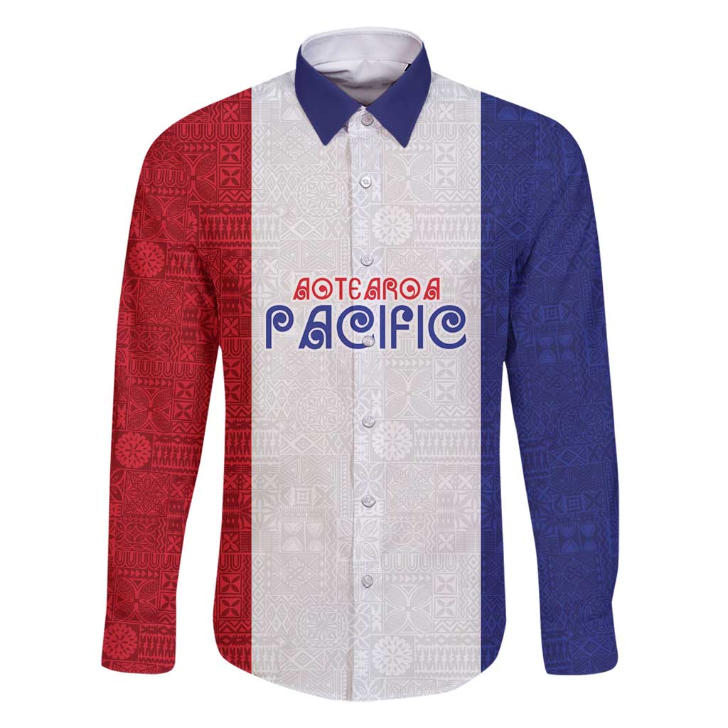 New Zealand Rugby Pacific Personalised Family Matching Mermaid Dress and Hawaiian Shirt Maori Style Tribal Tapa Pattern LT9 Dad's Shirt - Long Sleeve White - Polynesian Pride